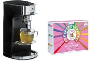 Senya Set Machine à thé, théière électrique Noire Tea Time & Le Coffret Découverte Comprenant 72 sachets -Les 2 Marmottes, Plastique, 550 milliliters