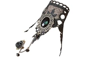 Clataly Gothic Black Sexy Lace Necklaces Tassel Collar Choker Halloween Party Accessories for Women Girls (Black rose finger chain)