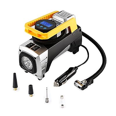 Landnics Compresseur d'Air Portable 12V Automatique Gonfleur Pneu Mini/ 3 Adapteur de Buse/ Lampe LED et Ecran Digital/ 150PSI Pour Voiture, Vélo, Camping, Moto