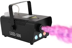 500 W dimmaskin med LED-ljuseffekt, mini smoke machine med RGB 3-i-1 ljus, fjärrkontroll och kabelkontroll, 0,3 l tank, snabb