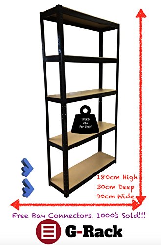 180 cm x 90 cm x 30 cm, schwarz 5 Etagen (175kg Pro Regal), 875 KG Kapazität Garage Regalen Einheiten, 5 Jahre Garantie