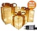 Produktbild Weihnachtsdekoration Verkauf Beleuchtet Weihnachtspakete Geschenkbox Beleuchtet Präsentiert Ornamente Geschenkset mit 3 Creme Jute Glitter Pakete Goldbogen 55 LEDs Netzbetriebene Baumdekoration