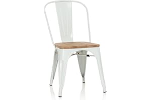 hjh OFFICE 645046 VANTAGGIO Comfort W krzesło metalowe w stylu industrialnym, możliwość układania w stos, biały/drewno