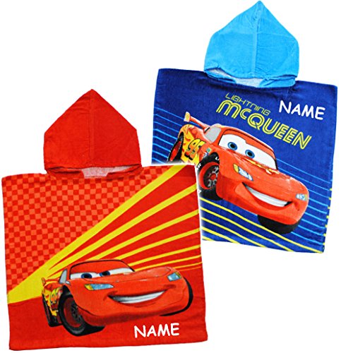 Preisvergleich Produktbild 1 Stück _ Badeponcho / Kapuzenhandtuch - " Disney - Cars Lightning Mcqueen " - incl. Name - 100 % Baumwolle - 50 cm * 105 cm - 2 bis 6 Jahre Poncho - mit Kapuze - Frottee / Velours - Handtuch Strandtuch - Jungen / für Baby & Kinder Badehandtuch - Poncho Badetuch - Kapuzentuch / Kapuzenstrandtuch - Car Auto / Fahrzeuge - Fahrzeug - Francesco - Kinderbadetuch / Bademantel / Badecape - Duschtuch