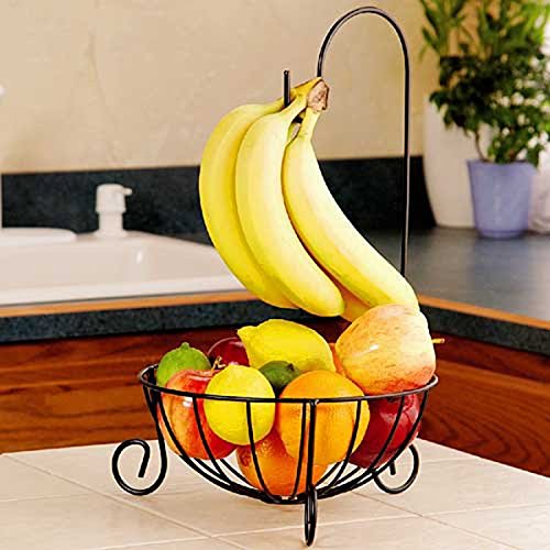 OUNONA Obstkorb mit Bananenhaken aus Metall Maße: 41 x 25 x 13cm (schwarz) - 2