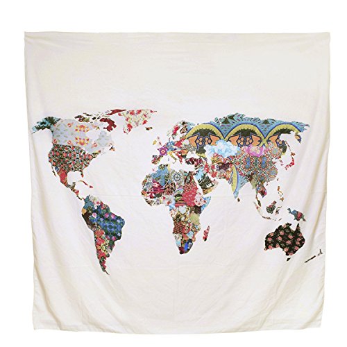 Arfbear Monde carte tapisserie, tentures murales jaune pourpre aquarelle nature grand nappes mur pour chambre à coucher Home Decor 59*59 inches