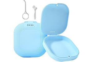 DIDATOOL Férula Dental, Estuche de Dentadura Colorido con Orificios de Ventilación, Caja Ortodoncia con Herramienta para Remover Retenedores y Cepillo, Caja de Dentadura Portátil Unisex (Azul)