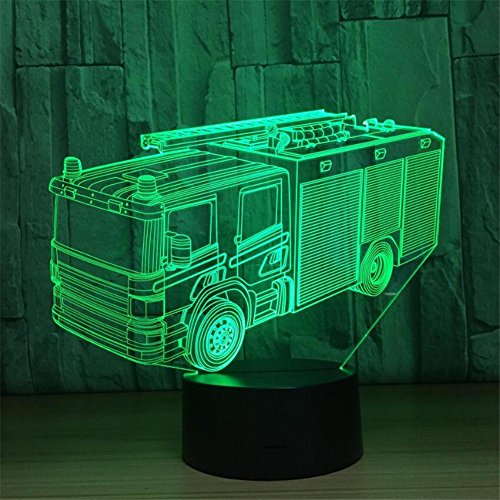 Atmko®3D Night Light Visualization Glow 7 Color Change USB Touch Button And Intelligent Remote Control Desk Table Lighting Nice Gift Home Office Decorations Toys(Fire Truck)