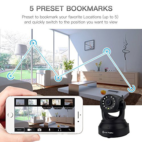 WLAN Kamera YATWIN IP Kamera 1080P HD Ãœberwachungskamera mit Auto-Kreuzfahrt, 5 Pre-set Lesezeichen, 355Â°/80Â° Schwenkbar, Nachtsicht, 2 Wege Audio, WiFi Kamera fÃ¼r Smartphone/PC mit App (Schwarz)