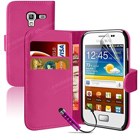 MobileConnect4U Hot Pink PU Leather Wallet Case For Samsung Galaxy S4 Mini i9190 With Screen Protector And Stylus