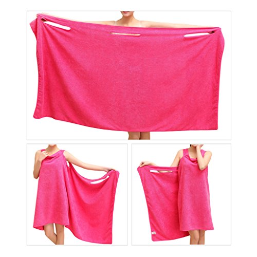 NONMON Damen Bademantel Super Weich Absorbent Microfaser Spa Strand Schwimmen Badetuch Badeanzug – Rosa Rot - 6