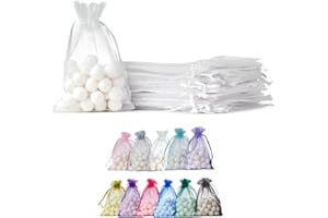‎SOUL PROJEKT Soul Projekt [50 Stk.] Organzasäckchen mit Kordelzug für Hochzeiten, Schmuck, Geburtstage, Bastelarbeiten, Kristalle, Süßigkeiten, Gastgeschenke. Weiß Organza Bags White 10x15 x50