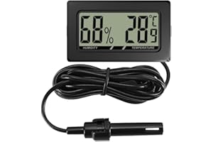 DONGKER Thermomètre de Terrarium pour Reptiles,Hygromètre pour Reptiles a Écran LCD Élevé avec Sonde pour Réservoir de Boîte D'élevage de Reptiles