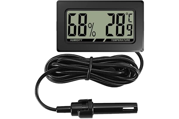 Thermomètre de Terrarium pour Reptiles, Hygromètre pour Reptiles à Écran LCD Élevé avec Sonde pour Réservoir