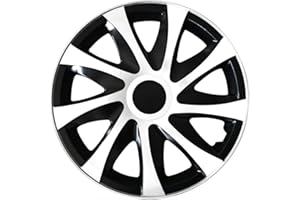 AUTOTEPPICH STYLERS WIR FERTIGEN IHRE FUßMATTEN RADKAPPEN-KÖNIG 1STÜCK EINZELN 15 Zoll 15" RKK04 Schwarz-Weiss Radkappe Radzierblende