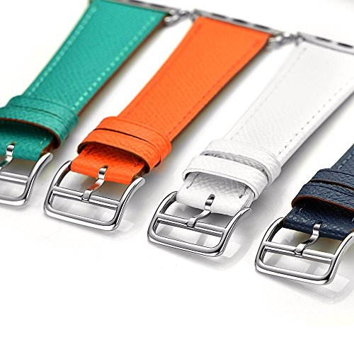 Apple-Uhrenarmband , kartice Luxus Strukturierter echtes Leder-Uhrenarmband -Gurt-Armband Ersatzhandgelenkbänder mit Adapter Haken für iWatch Apple-Watch & Sport & Edition (42mm, Doppel Tour Pfauenblau) - 6