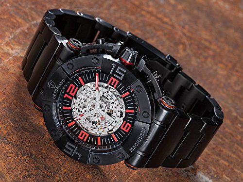DETOMASO Men's Machineer Automatic Watch with Black Dial Analogue Display and Black Stainless Steel Bracelet DT-ML102-A