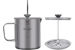 Tentock French Press Coffee Maker Ultralight Titanium Cup Camping Mug 750ml for Hiking Hanging Pot Camp Cookware(French Press 750ml)