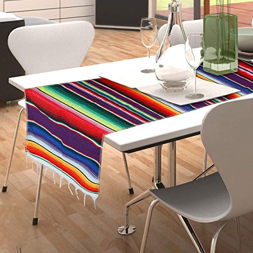 OUZIFISH - Camino de Mesa Mexicano para Fiestas, Bodas, Fiestas, Vacaciones, decoración de Mesa, Flecos de algodón Hecho a Mano