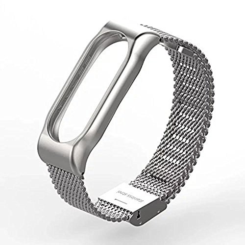 Pinhen MI Band 2 Banda de Silicona Metal Mesh Repuesto Correa de Recambio Brazalete Extensibles Surtido de Colores para Xiaomi Mi Band 2 Wireless Pulsera  Mesh Silver 