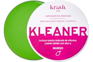 KRASH TOOLS KRASH KOSMETICS - Limpiador de brochas de maquillaje - Jabón Sólido Limpia Pinceles Pelo Natural y Sintético - Manta de Silicona en la tapa - Olor a Mango - Ideal para Viaje - Vegano