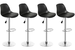 LANTUS Lot de 4 tabourets de Bar, Tabouret de Bar en Cuir synthétique réglable en Hauteur,tabourets de Bar Cuisine Design SIG,Réglable en Hauteur et Rotative à 360°-Noir-4pc