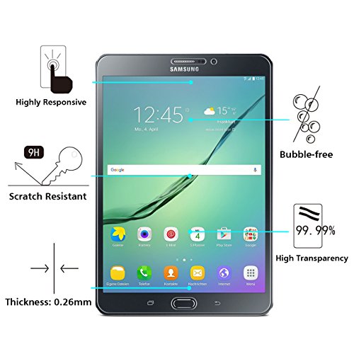 OMOTON Panzerglas Schutzfolie für Samsung Galaxy Tab S2 T719 / T715 [8 zoll] mit [9H Härte][ Anti-Kratzen][Kristall-klar][Bläschenfrei zu Montage][lebenslange Garantie] - 2