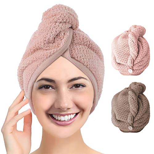 Serviette Cheveux 2 Pcs Serviettes de Toilette Serviette de Bain Super Absorbant à Séchage Rapide pour Femme