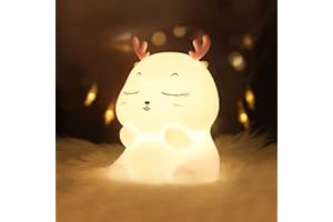 Diboniur Veilleuse Enfant Rechargeable Veilleuse Bébé Lampe, 7 Couleurs LED Veilleuse Filles, Silicone Lampe de Chevet Tactile pour Enfants Adulte Chambre Décoration Cadeau Nouveau-né (Cerf)