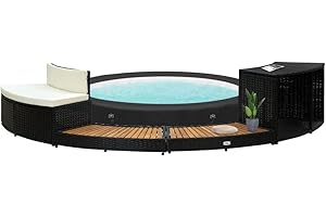Cozynest - Whirlpool Border with 2 Wooden Spa Levels Spa Pool Border for Swimming Pools Black Poly Rattan & Solid Wood Acacia