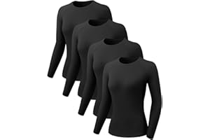 Orrfreer 4 Pack Women's Activewear Gym Tops Long Sleeve Compression Shirt Fitness Workout Yoga Tops Ladies Sports Running T-Shirt Fast Dry, Breathable