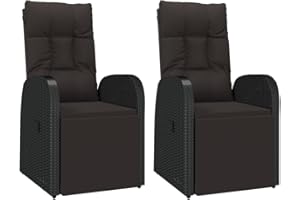 Hommdiy Gartensessel mit Kissen 2er Gartensessel Gartenstühle Verstellbar Schwarz Poly Rattan