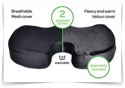 Zenyo TUT-DIR-GUT Sitzkissen | orthopädische Sitzauflage mit zwei Bezügen | Mesh und Velour Bezug | Steißbein-Kissen für Gesundheit und Fitness | für Entspannung und physiologische Schmerzlinderung … - 3