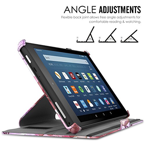 MoKo All-New Amazon Fire HD 8 2017 Hülle – Slim-Fit Multi-Winkel Kunstleder Tasche Smart Cover mit Auto Schlaf / Wach Funktion und Standfunktion für das neue Fire HD 8 2017 & Fire HD 8 2016 Modell, Blumen Violett - 5