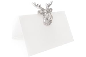 ‎LOGBUCH-VERLAG Logbuch-Verlag 10 edle Tischkarten weiß mit Hirsch Geweih silber Sitzkarten Platzkarten Namensschilder für Hochzeit Weihnachten Feste