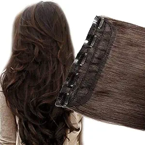 Akashkrishna Clips in based 3/4 head covering Straight Texture in Natural Brown Colour Hair Extensions and Wigs For Women and girls (5 clips in 1 hair extension)