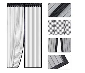 MeRaYo Polyester Mesh Mosquito Screen Curtain with Magnets for Main/Balcony/Kitchen Doors (Black, 210 x 100 Cms)