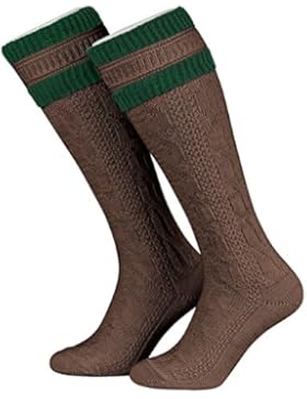 Tobeni 1 Paar Herren Trachten Strümpfe Kniestrümpfe Socken lang mit Umschlag Farbe Braun-Tanne Grösse 45-46