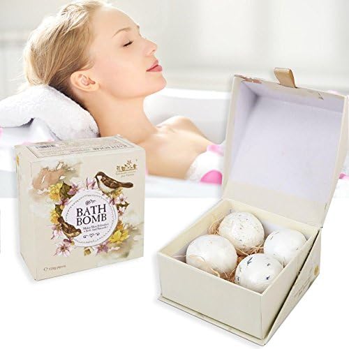 4Pcs Natural Sea Salt Bath Bombs Set with Essential Oil Rose Lavender Oregano Cornflower Bath Bombs Gift (4, white)
