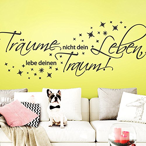 Grandora W3048 Wandtattoo Zitat Träume nicht dein Leben, lebe deine Traum weiß 120 x 46 cm