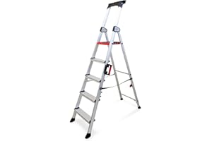 KELI FRANCE Keli - Escalera Plegable, Escalera, Caminante, Aluminio Resistente, Calidad Profesional, asa de Transporte, Soporte para Herramientas ABS Desplegable... (5 Pasos)