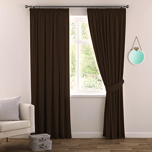 H.Versailtex Gardine blickdichte, Dunkelbraun VerdunkelungsGardine mit Kräuselband, Energiespar & Wärmeisolierend, 2 Stück 182 CM x 166 CM (H x B), 2er-Set