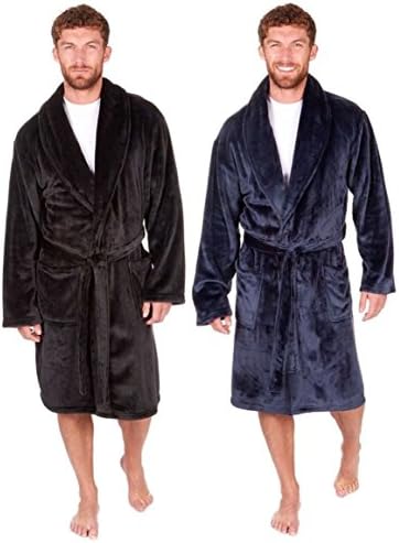 Mens Luxury Super Warm Soft dressing gown robe Tie Front Pockets Size Medium to XXXL Winter (XXXL, Blue)