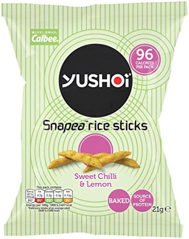 Yushoi Snapea Rice Sticks Savoury Snack Sweet Chilli and Lemon 21 g (Pack of 12)