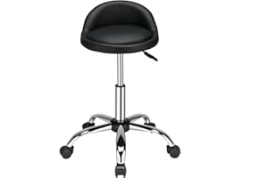 TactFire Tabouret de Bureau,Tabouret Rond avec Dossier,Tabouret à roulettes Rotation à 360°Hauteur Réglable 49-64 cm,Tabouret Coiffeuse,pour Salon de Massage, Bureau,Clinique (Noir)