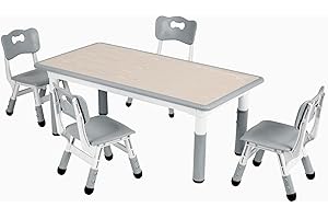 CHIIRAKU Kindertisch und 4 Stühle Kindertischgruppe mit Verstellbarer Höhe Tisch-Stuhl-Set für den Kindergarten und das Kinderzimmer, Kindermöbel aus Kunststoff ab 2 Jahren