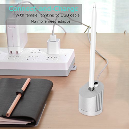 MoKo Apple Bleistift Charging Dock, Tragbare Desktop Charging Station Stand Charger Ladegerät Dock für Apple iPad Bleistift Pro Bleistift Apple Pencil mit USB-Ladekabel, Silber - 4