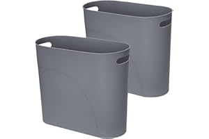 AYSUM 2Pack 12L Slim Waste Basket Plastic Trash Can Small Plastic Bin Slim Garbage Container Bin with Handle for Home Kitchen Bathroom Bedroom Office, Black