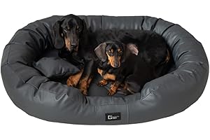 EXCLUSIVE BED Ortopedyczne legowisko dla psa Nancy Premium Eko-skóra | Ponton dla psa | Memory foam | Antypoślizgowe | Easy Clean (XL|125x100cm, Grafit)