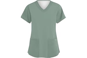 Generisch Damen Kasacks Einfarbig Pflege Kleidung Abfallende-Schulter Medizinische Arbeitskleidung mit Taschen Kurzarm Kasack